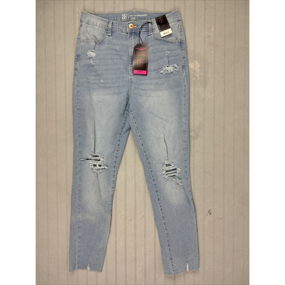 No Boundaries Size 13 Womens Jeans Super Hi Rise Jeggings Curvy Distress Raw Hem